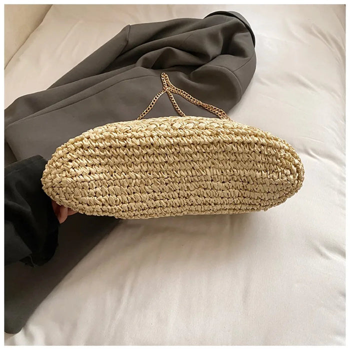 Retro Woven Straw Crossbody Bag – Women's Rattan Beach Shoulder Bag for Vacation & Travel SF