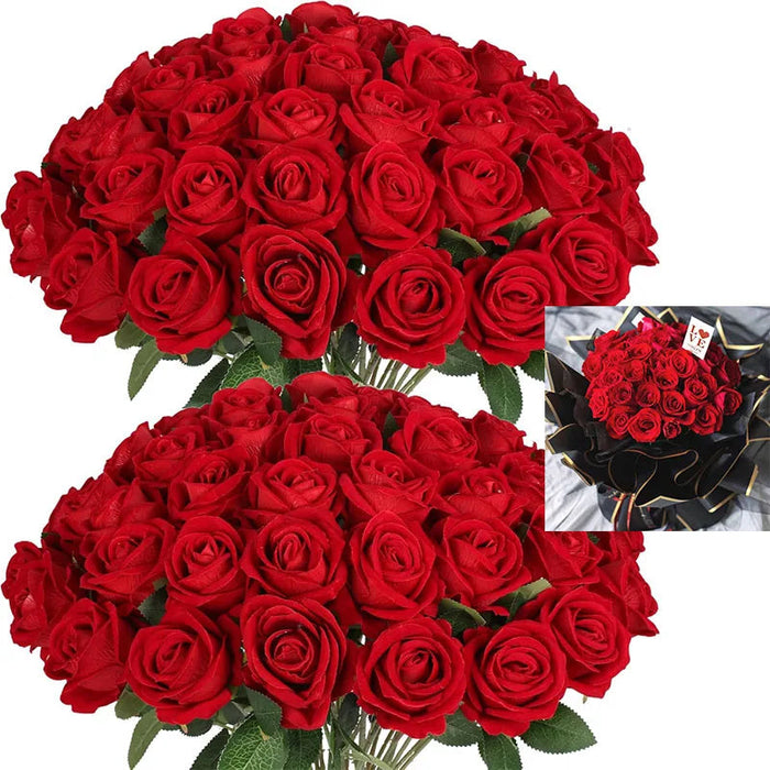 Artificial Velvet Roses – 50PCS Long-Stem Flower Bouquet SF