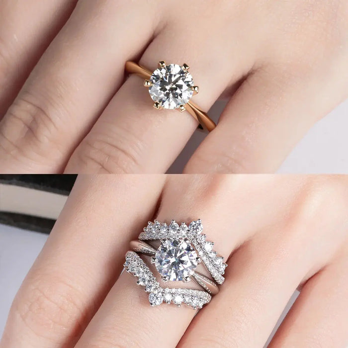 925 Sterling Silver 18K Gold Plated Classic Prong-Set Moissanite Ring SF