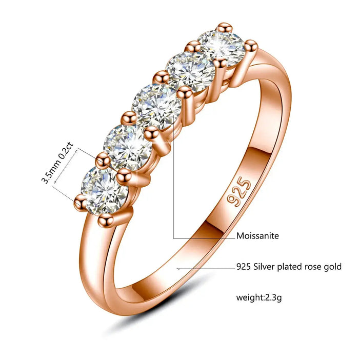 5-Stone Moissanite Engagement Ring –  Sterling Silver with Rose Gold Plating SF