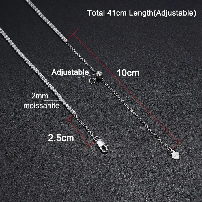 Moissanite Tennis Necklace – Adjustable 2 mm D-Color Shine SF