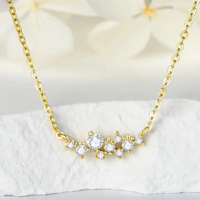 Moissanite Jewelry Set – 925 Sterling Silver Cluster Necklace & Ring SF