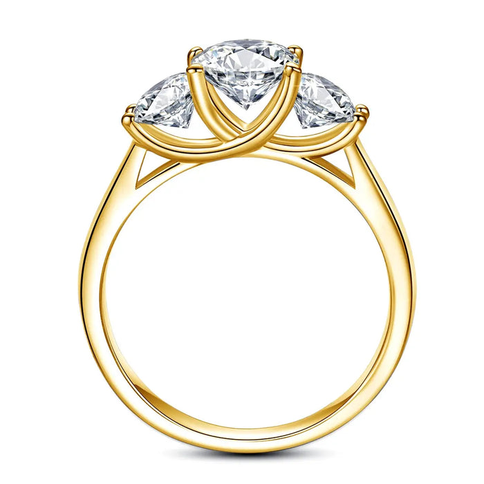 3-Stone Moissanite Engagement Ring – 2 CT D Color Yellow Gold Plated S925 Silver SF