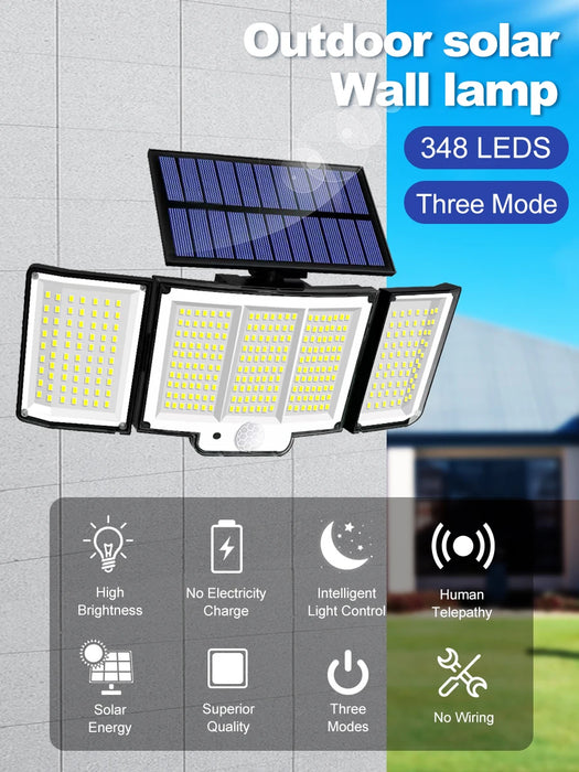 Solar Security Light – 3-Head Motion Sensor with Super Bright 348 LEDs - Samanta Factory