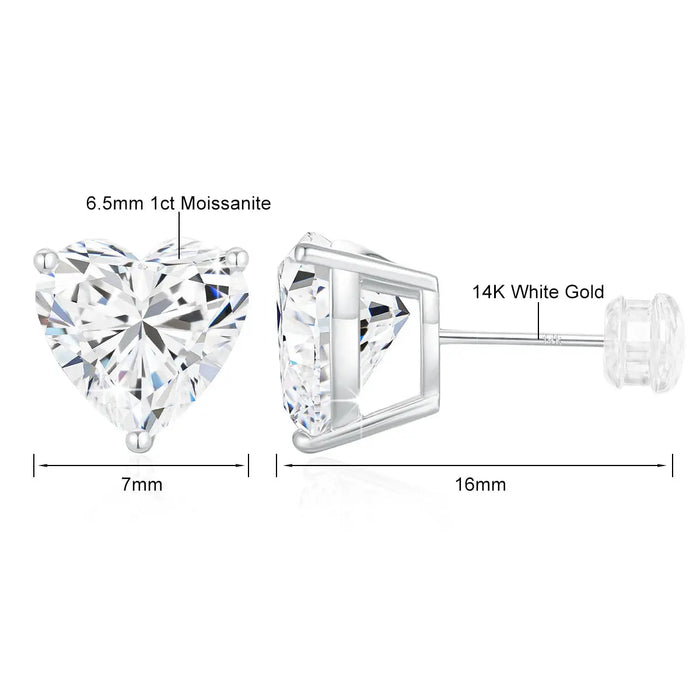 14K Gold Heart-Shaped Moissanite Stud Earrings – 1CT–3CT VVS1 AU585 Certified SF