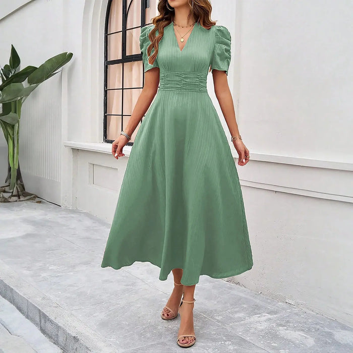 Junior Y2K Midi Dress – Puff Sleeves & Slim A-Line Silhouette - Samanta Factory