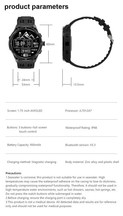 Unisex GPS Smart Watch – AMOLED Display with 170+ Sports Modes SF