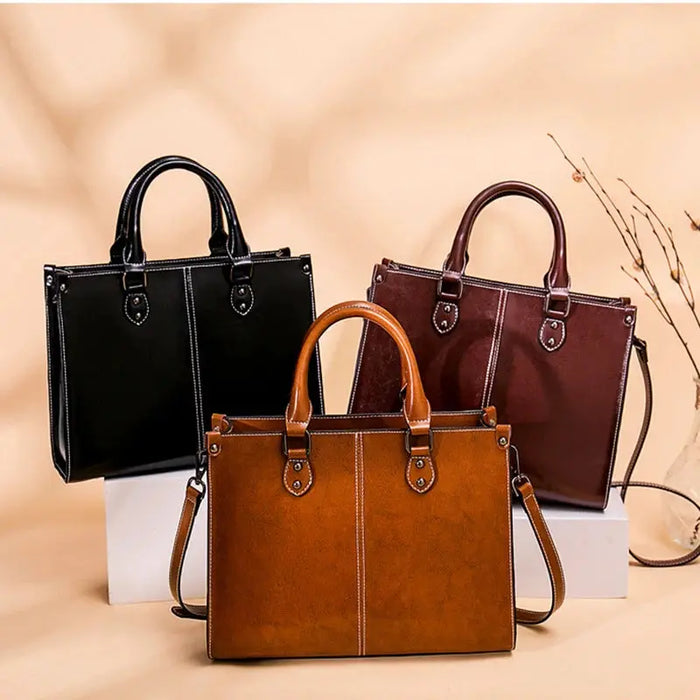 Women’s Leather Tote Bag – Fashion Box-Shape Handbag SF