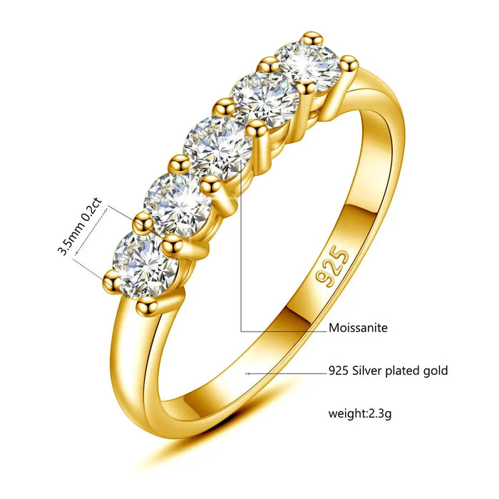 5-Stone Moissanite Engagement Ring –  Sterling Silver with Rose Gold Plating SF