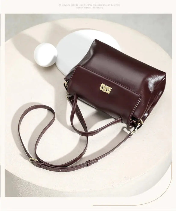 Women’s  Leather Shoulder Bag – Compact Casual Satchel SF