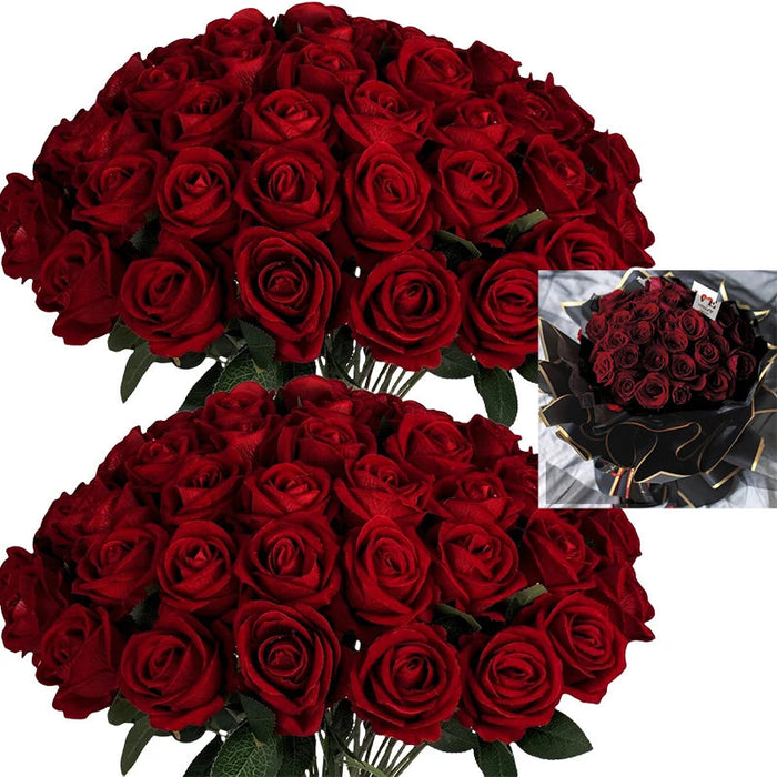 Artificial Velvet Roses – 50PCS Long-Stem Flower Bouquet Samanta Factory