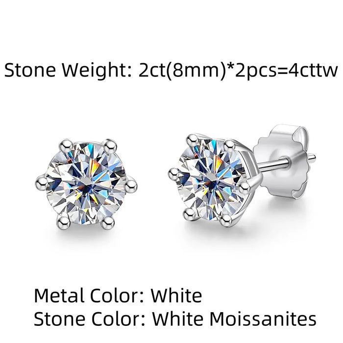 Moissanite Stud Earrings – 2ct Round Brilliant 925 Sterling Silver SF