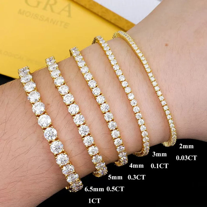 EWYA D Color Moissanite Tennis Bracelet 925 Silver 18K Gold - Samanta Factory