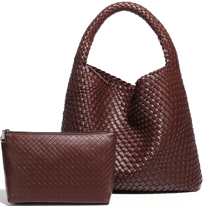 Women’s Woven PU Leather Tote Bag – Soft Handcrafted Shoulder Bag SF