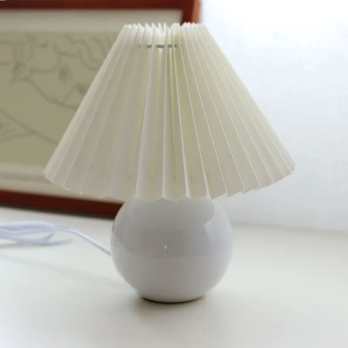 Korean Table Lamp – Vintage Pleated Fabric Shade with Ceramic Base - Samanta Factory