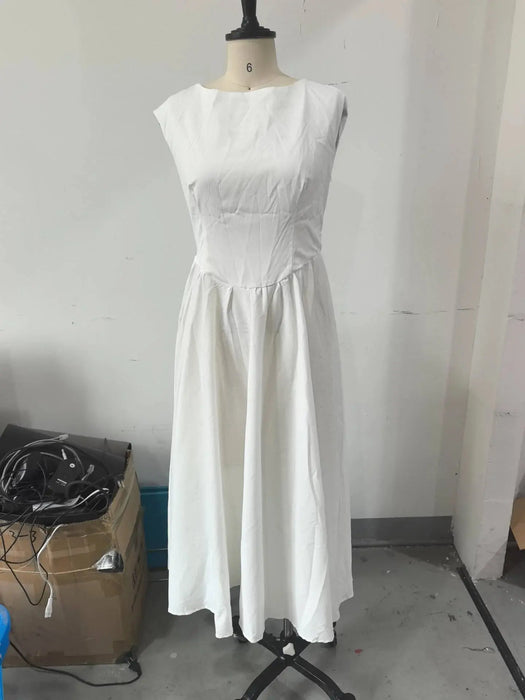 A-line Strap Long Dress – Square Neck & Backless Design - Samanta Factory
