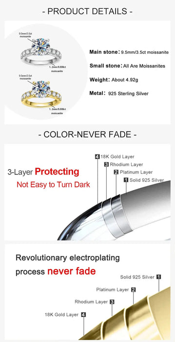 4.3CTTW Moissanite Engagement Ring – D Color Lab-Certified 925 Sterling Silver SF