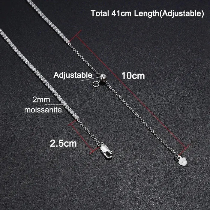 Moissanite Tennis Necklace – Adjustable 2 mm D-Color Shine SF