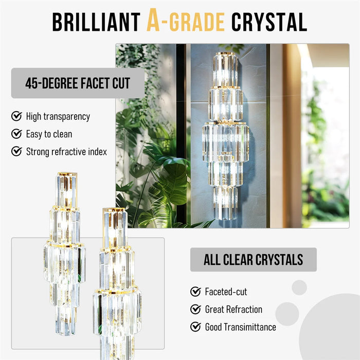 Crystal Wall Sconce – Luxurious 3- or 5-Tier LED Lighting with Gold Finish - Samanta Factory