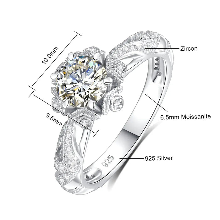 925 Sterling Silver Moissanite Ring – 1ct Skeleton Design with Zircon Accents SF