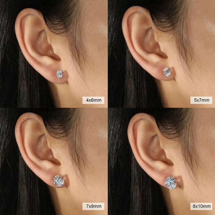 Oval Moissanite Stud Earrings – 0.5–3CT Brilliant Cut in 925 Sterling Silver SF