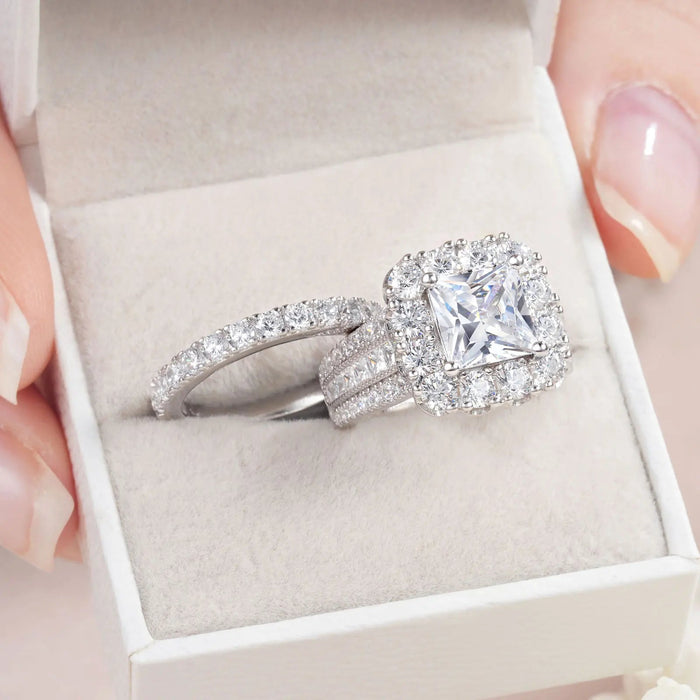 Bridal Ring Set – 7.5mm Princess Cut Cubic Zirconia SF