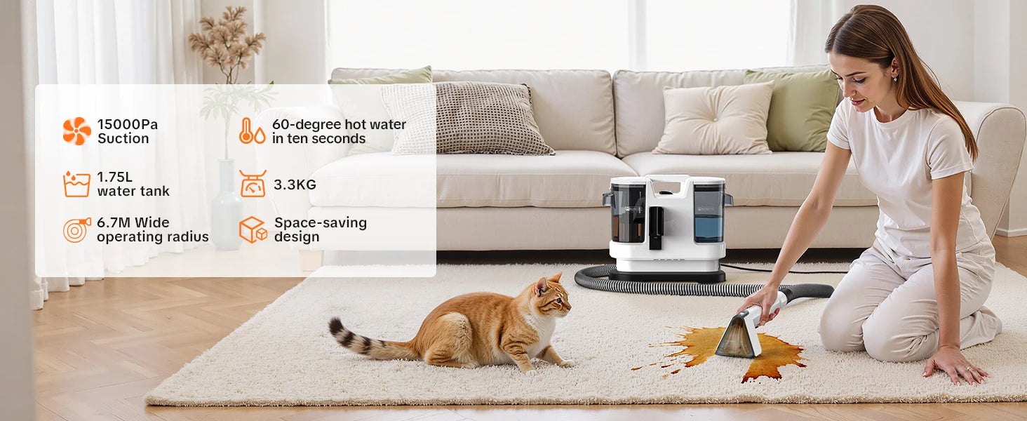 Carpet Cleaner Machine – 800W Hot Water Extraction Upholstery Cleaner with 15kPa Suction SF