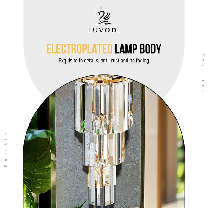Crystal Wall Sconce – Luxurious 3- or 5-Tier LED Lighting with Gold Finish - Samanta Factory
