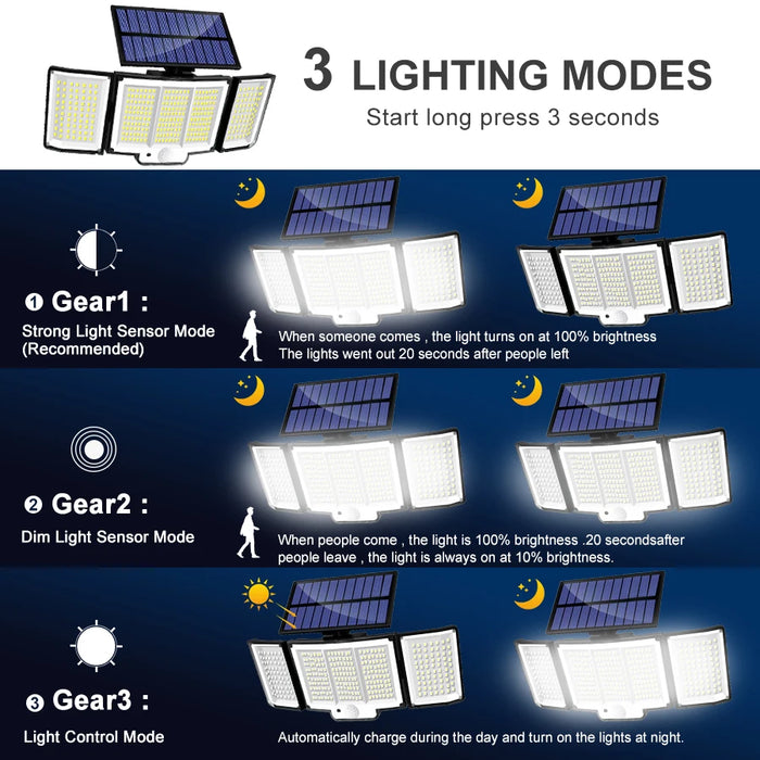 Solar Security Light – 3-Head Motion Sensor with Super Bright 348 LEDs - Samanta Factory