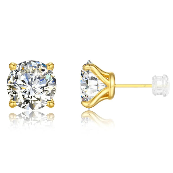 14K Gold Moissanite Stud Earrings – 0.5CT–3CT VVS1 Round Cut AU585 Certified SF