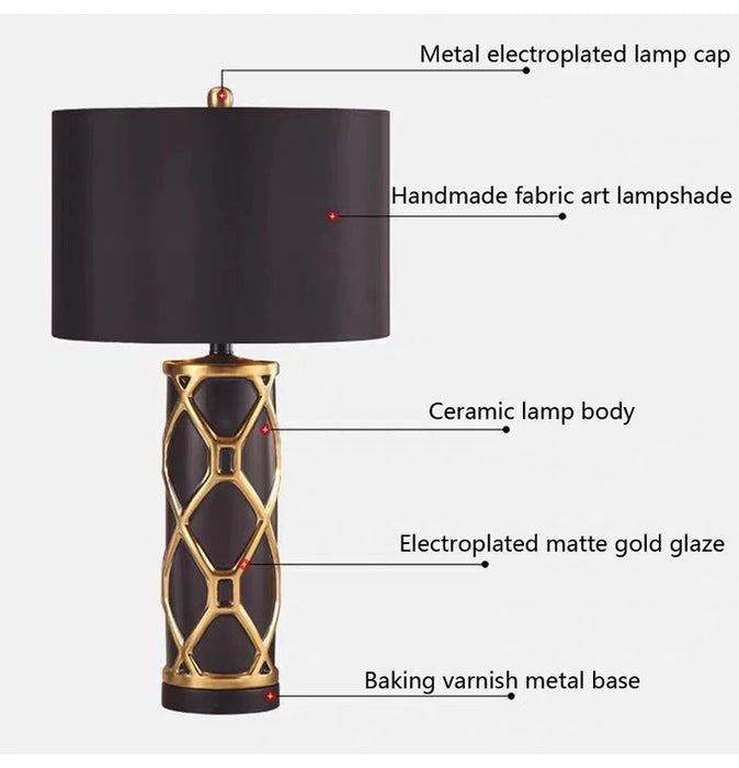 Nordic Ceramic Table Lamp – Elegant Fabric Shade Light for Bedroom & Living Room - Samanta Factory