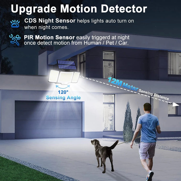 Solar Security Light – 3-Head Motion Sensor with Super Bright 348 LEDs - Samanta Factory