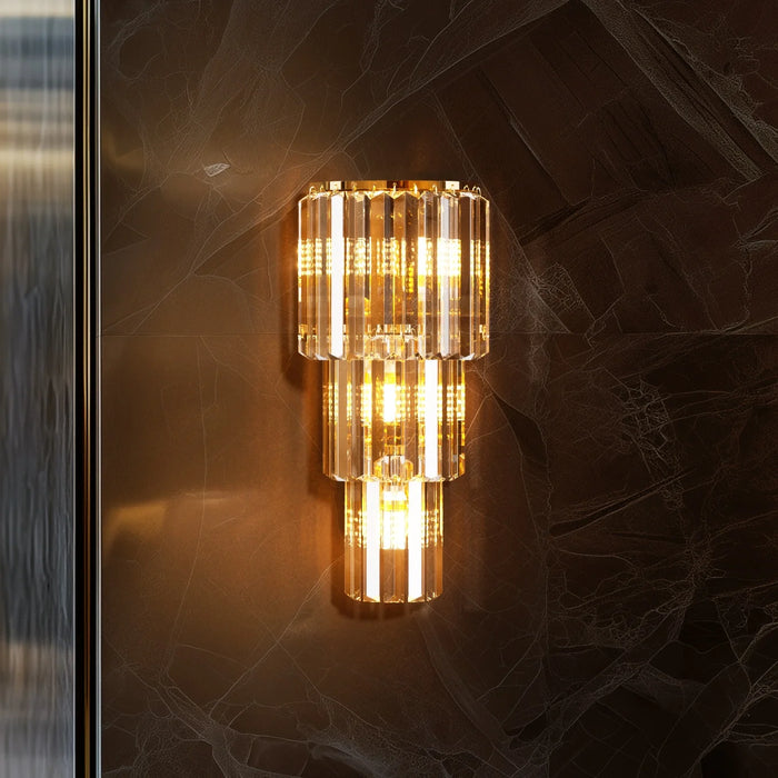 Crystal Wall Sconce – Luxurious 3- or 5-Tier LED Lighting with Gold Finish - Samanta Factory