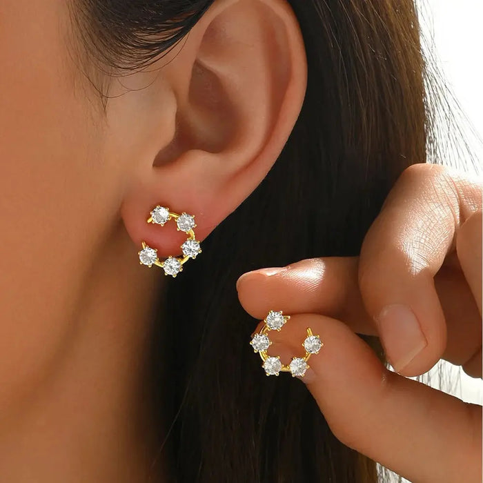 Moissanite 3.5mm Stud Earrings – 925 Silver Gold-Plated Half Hoop Design for Women SF