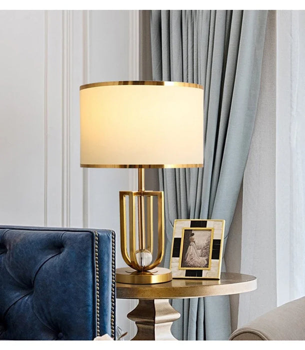 European-Style Bedside Table Lamp – Fabric Shade with Crystal Accent - Samanta Factory