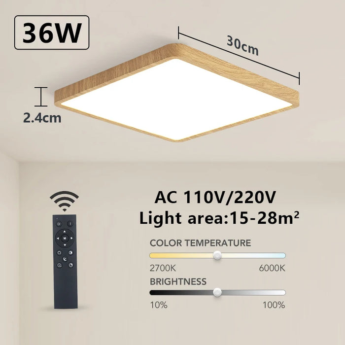 MARPOU Tuya Smart LED Ceiling Lamp Wood Grain App Voice Control Alexa/Google Remote Control Square Ceiling Lights Living Room - Samanta Factory