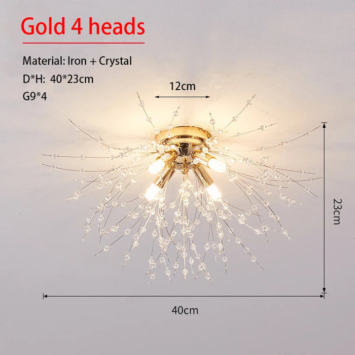 Crystal Dandelion Ceiling Light – 4-Light Nordic Chandelier for Living Room & Dining Room SF