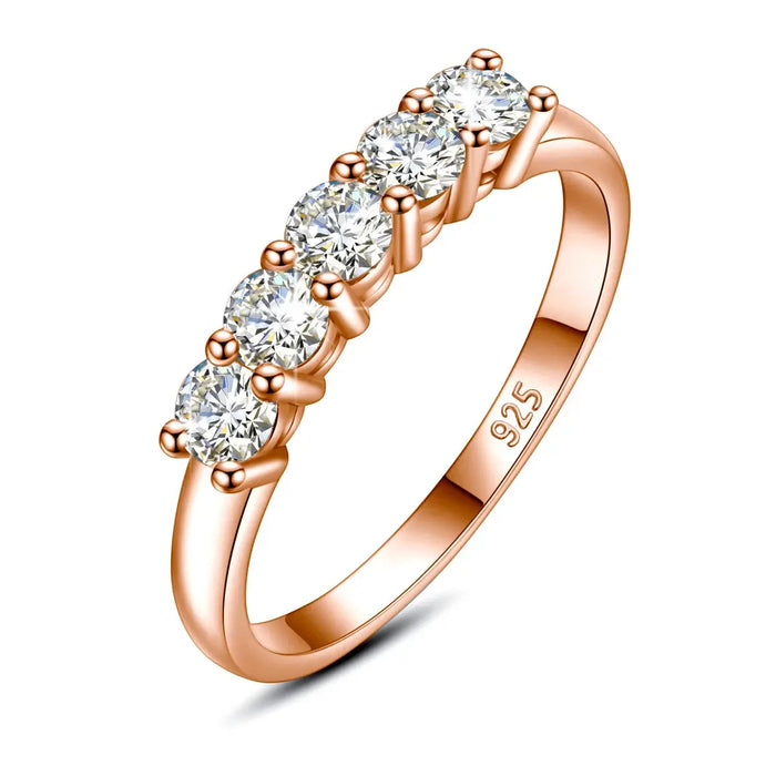 5-Stone Moissanite Engagement Ring –  Sterling Silver with Rose Gold Plating SF