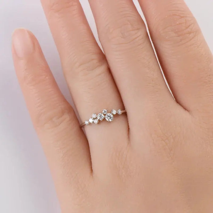 Moissanite Jewelry Set – 925 Sterling Silver Cluster Necklace & Ring SF
