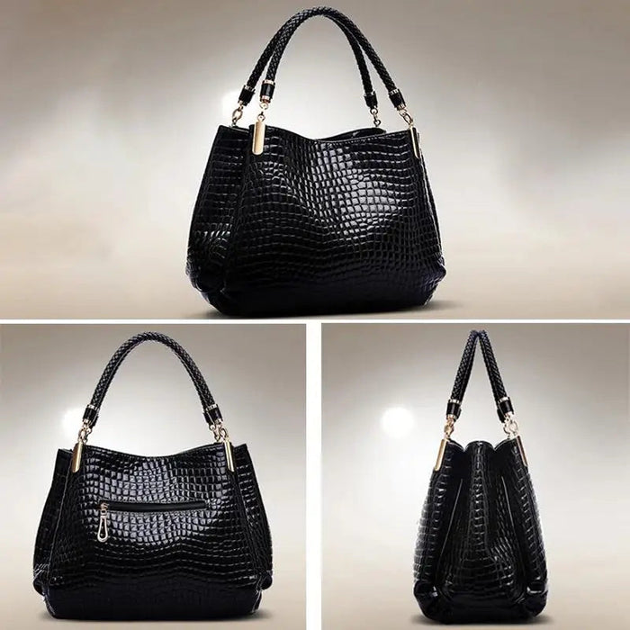 Women's Crocodile Print Tote Bag – Large Capacity PU Leather Bucket Handbag for Daily Commute SF