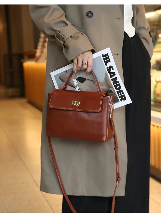Women’s  Leather Shoulder Bag – Compact Casual Satchel SF