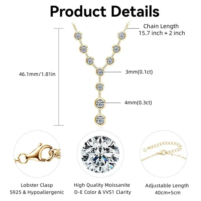 925 Sterling Silver Moissanite Y-Shaped Pendant Necklace SF
