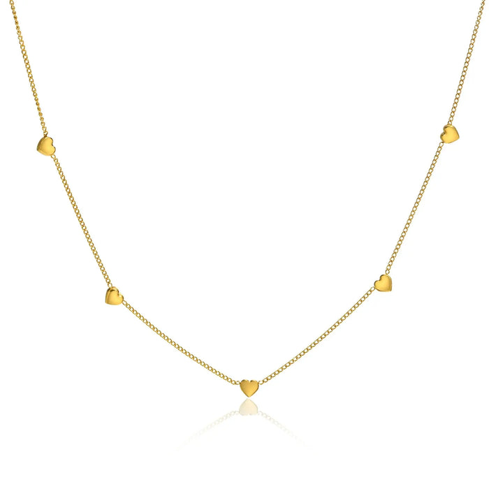 Gold stainless steel heart link chain necklace with engraved personalization option