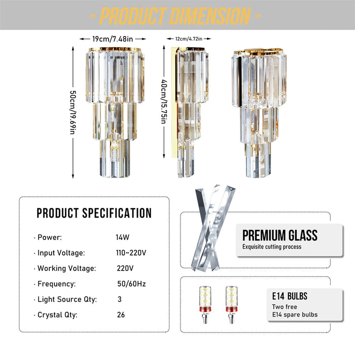 Crystal Wall Sconce – Luxurious 3- or 5-Tier LED Lighting with Gold Finish - Samanta Factory