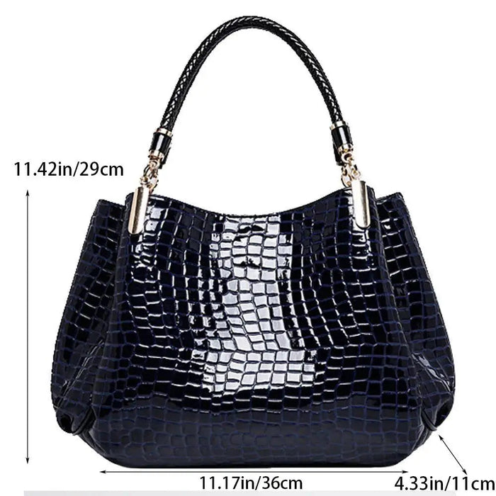 Women's Crocodile Print Tote Bag – Large Capacity PU Leather Bucket Handbag for Daily Commute SF