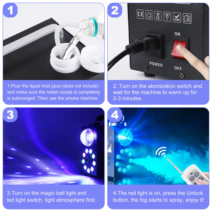 Fog Machine: 700W Wireless Remote with 3-in-1 Lighting Effect - Samanta Factory