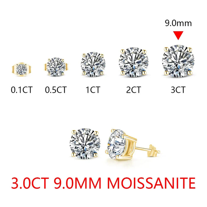 Moissanite Stud Earrings – 2ct D-Color Round Cut SF
