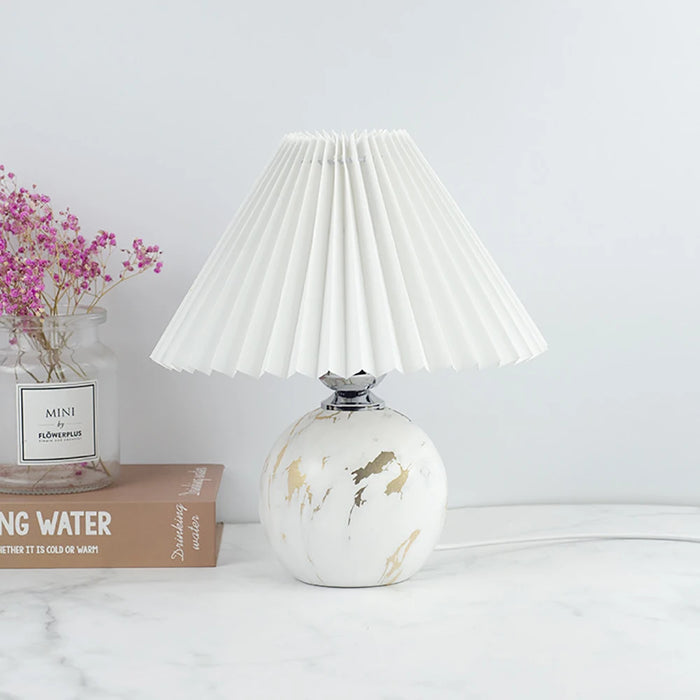 Korean Table Lamp – Vintage Pleated Fabric Shade with Ceramic Base - Samanta Factory