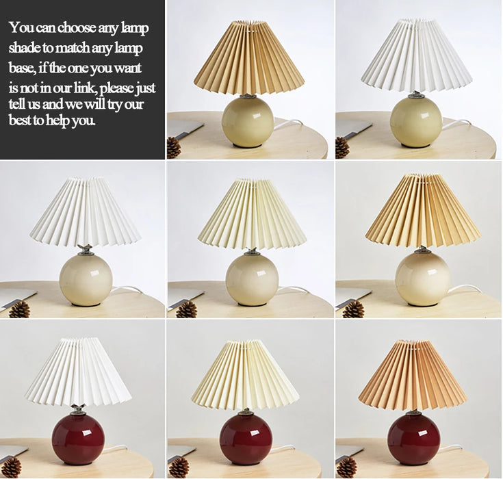 Korean Table Lamp – Vintage Pleated Fabric Shade with Ceramic Base - Samanta Factory