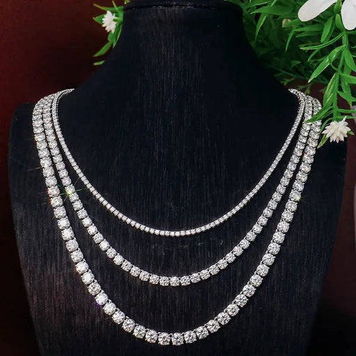 Moissanite Tennis Necklace – D Color VVS1 S925 Sterling Silver, 2–6mm Round-Cut Stones